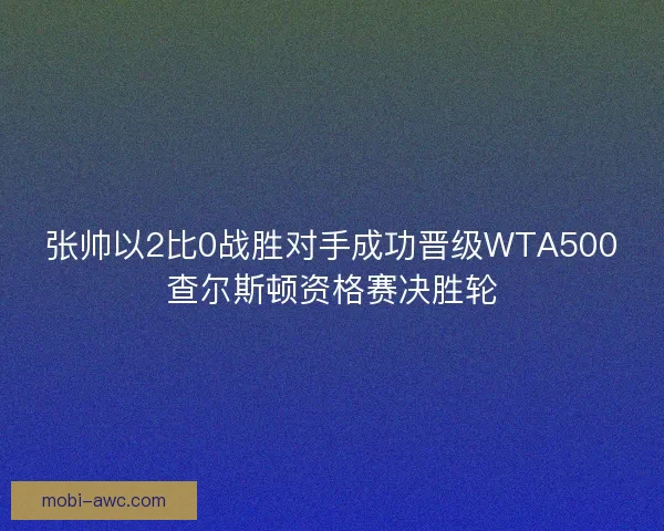 张帅以2比0战胜对手成功晋级WTA500查尔斯顿资格赛决胜轮