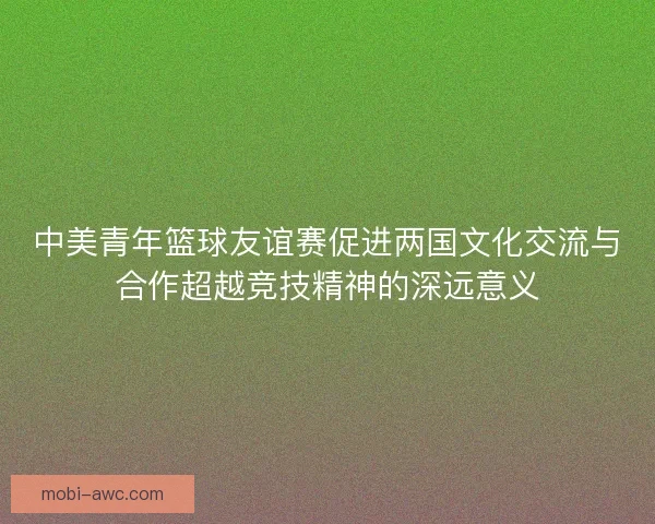 中美青年篮球友谊赛促进两国文化交流与合作超越竞技精神的深远意义